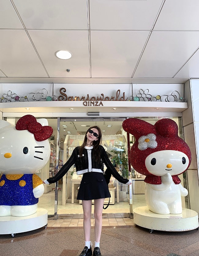 Thu. 小香黑白拼色針織外套