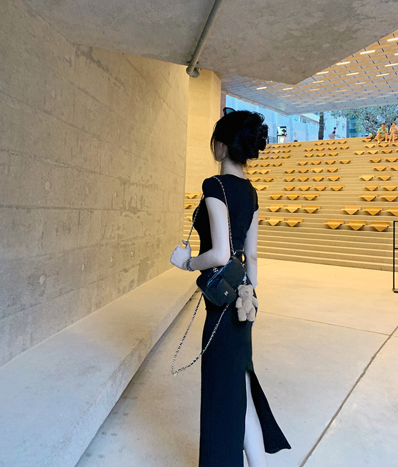 Wed. 懶人穿 氣質腰身抓皺顯瘦正肩連身裙 長短款 黑