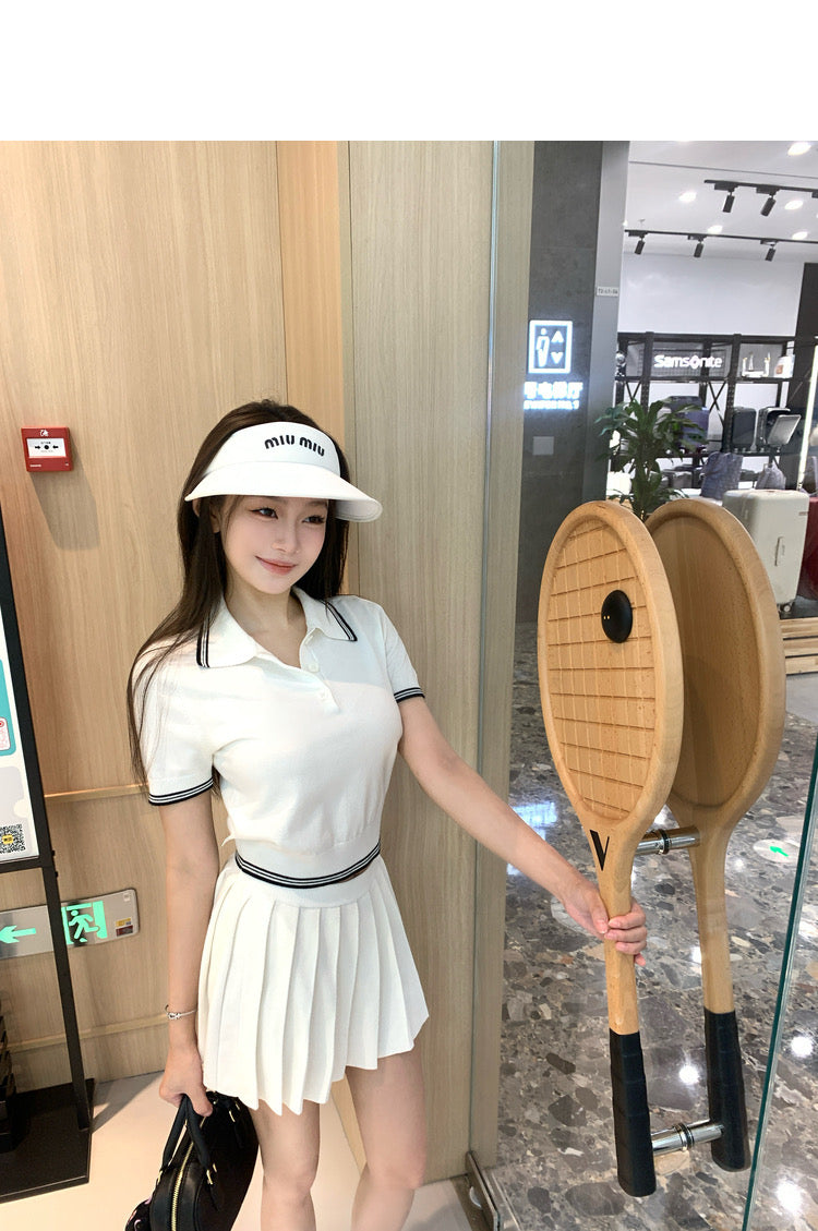 Sat. 出片穿搭 學院風polo領針織百褶裙套裝 白