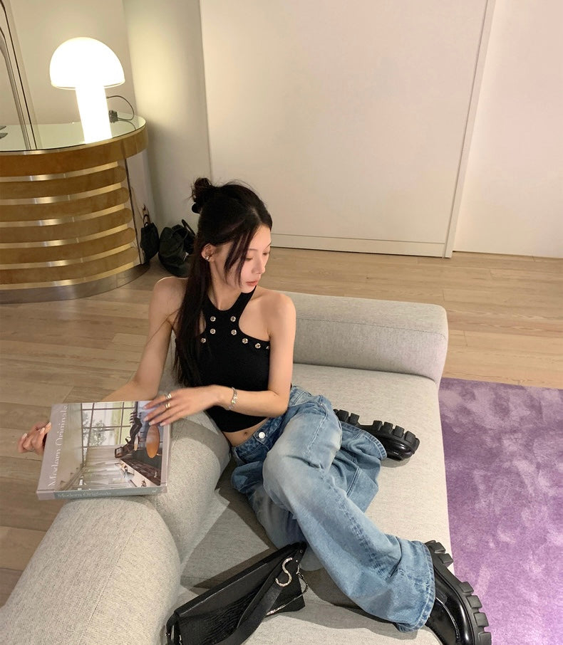 Fri. 辣妹修身削肩顯瘦設計背心 黑/白
