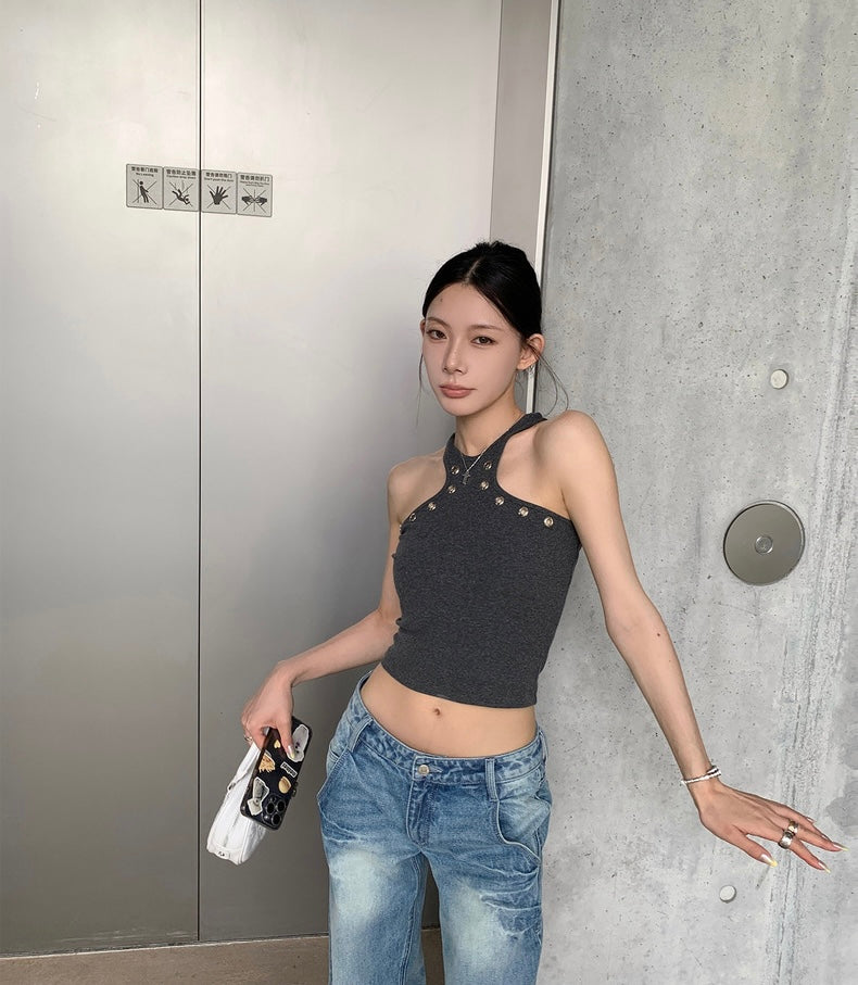 Fri. 辣妹修身削肩顯瘦設計背心 灰