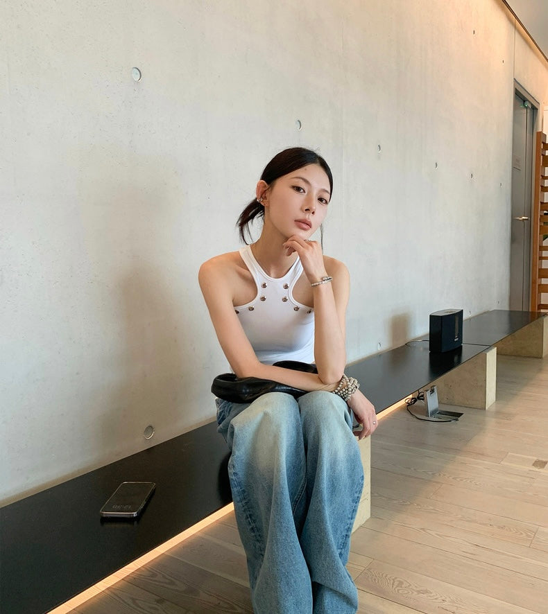 Fri. 辣妹修身削肩顯瘦設計背心 黑/白