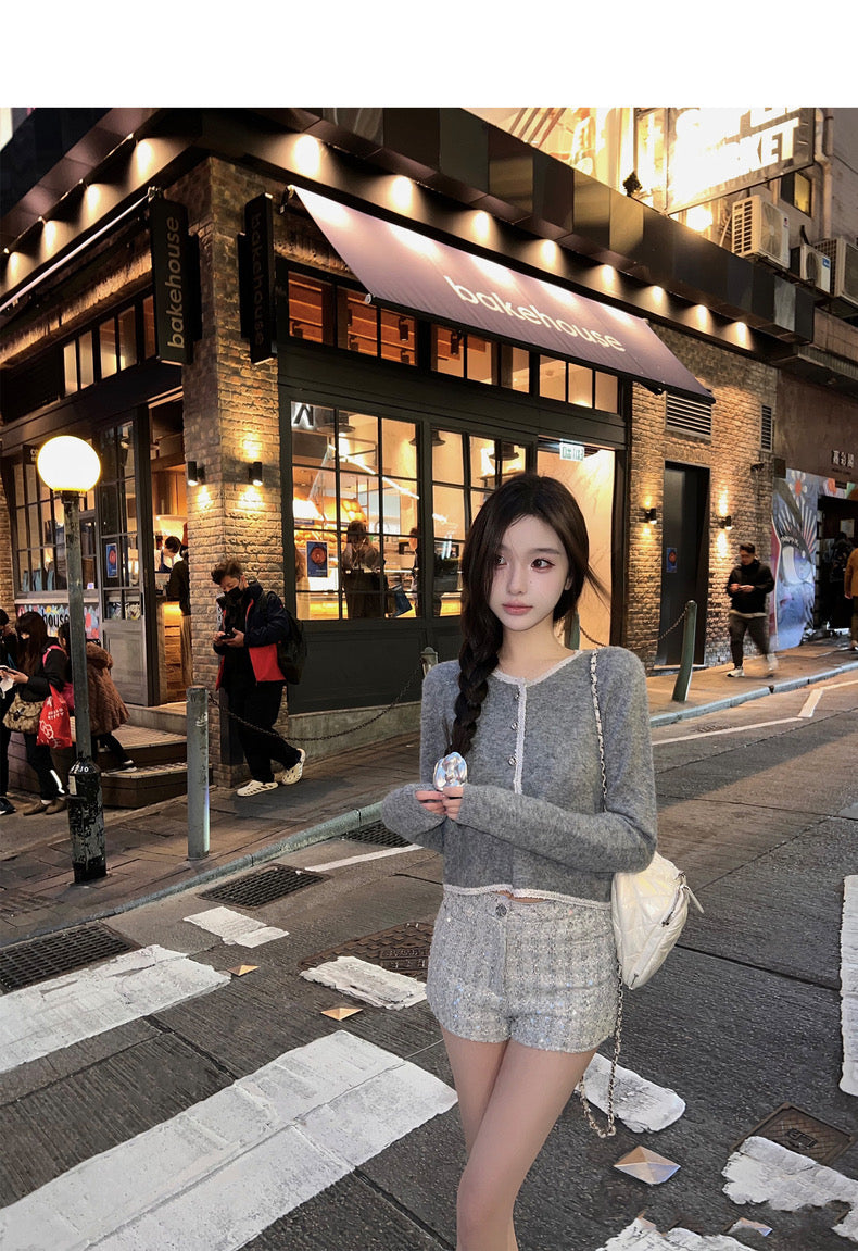 Sat. 氣質小香 銀色透明亮片背心套裝
