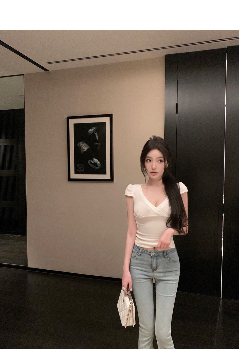Fri. 通勤百搭純色v領小心機設計上衣 黑/白/灰