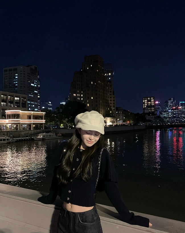 Wed. 斗篷騎士 設計感假兩件式鈕扣針織上衣 藏藍