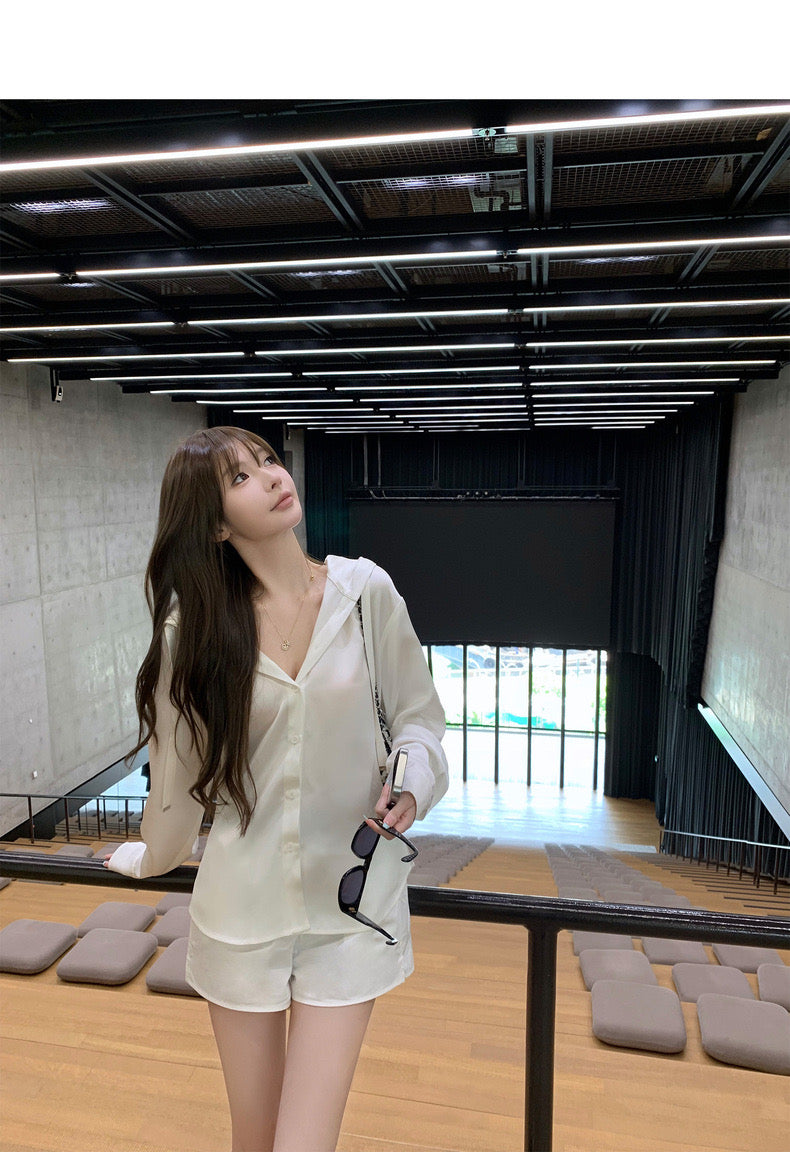 Wed. 老錢casual 緞面連帽上衣 白