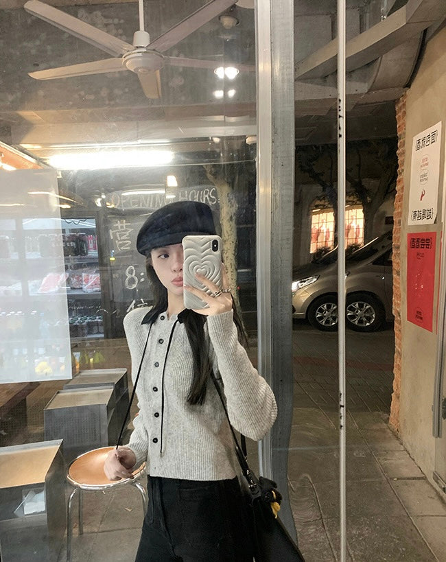 Tue. 眠眠doll 時髦撞色領可拆針織上衣 燕麥