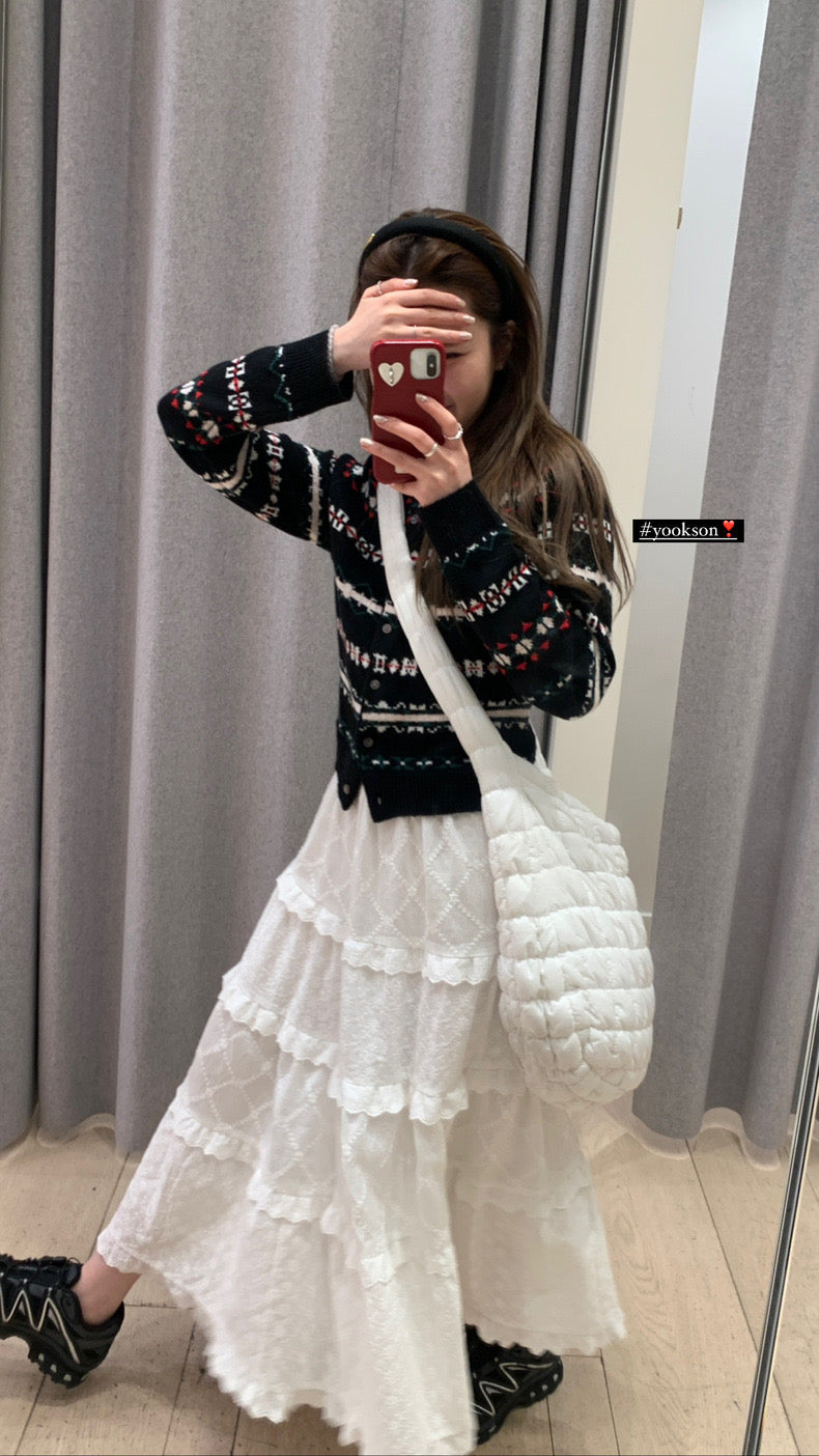 Mon. 月光少女 白色芭蕾蕾絲蛋糕長裙