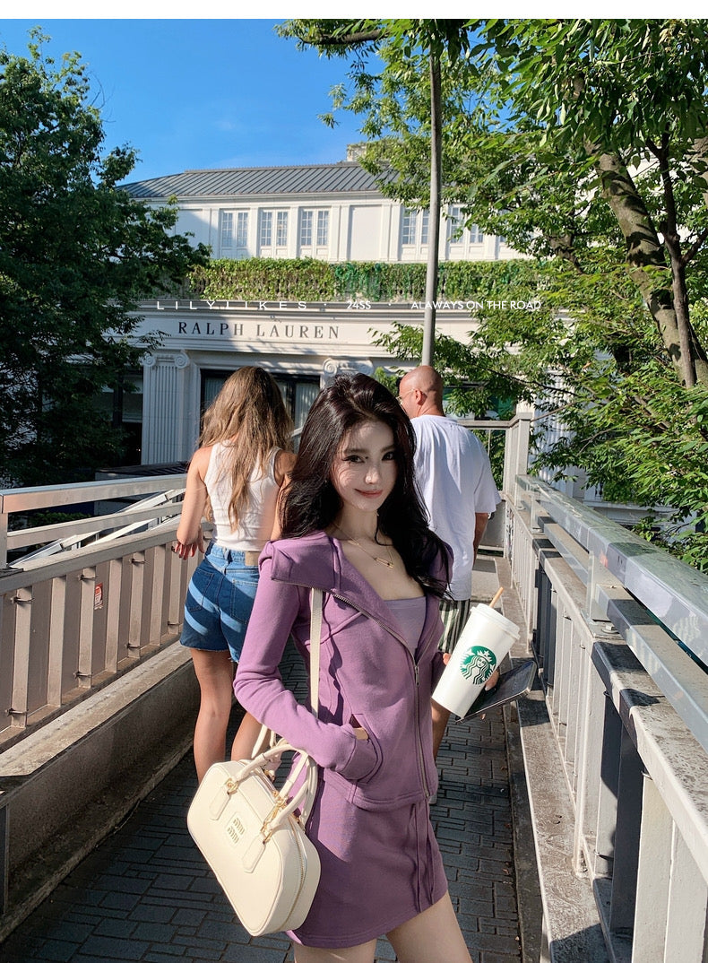Sat. “Lulu Outfit輕氧套裝"立體修身剪裁空氣感休閒運動套裙裝 紫