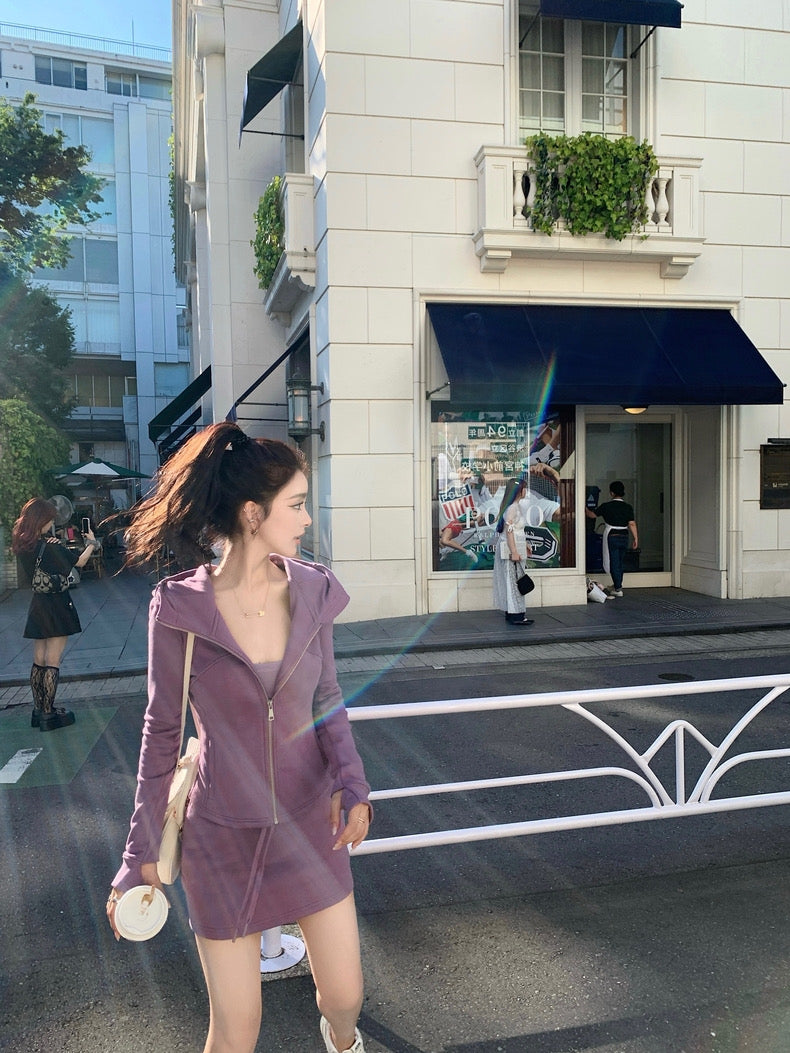Sat. “Lulu Outfit輕氧套裝"立體修身剪裁空氣感休閒運動套裙裝 紫
