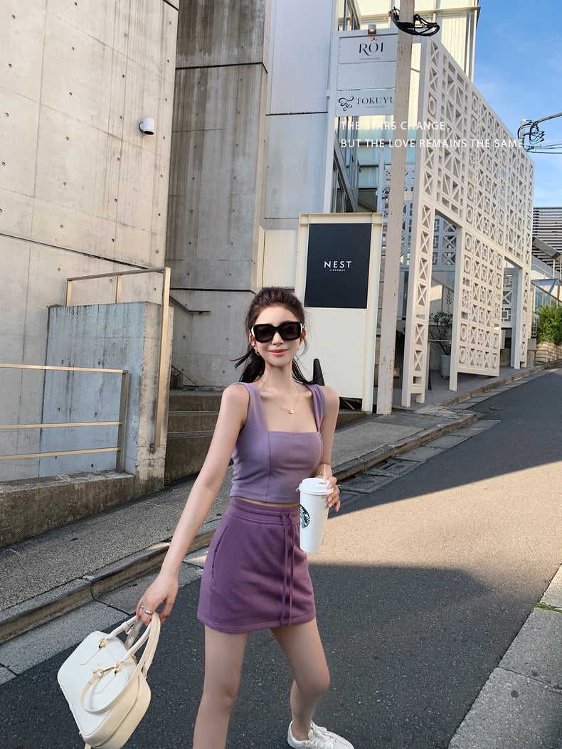 Sat. “Lulu Outfit輕氧套裝"立體修身剪裁空氣感休閒運動套裙裝 紫