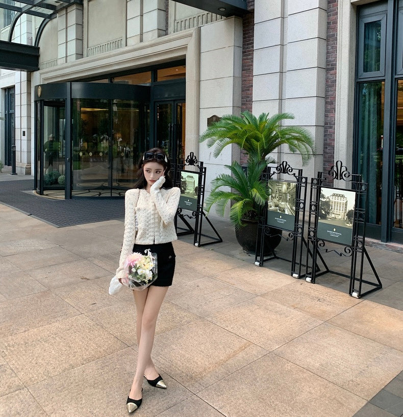 Sun. 山茶花少女 柔軟螺紗 精緻縷空小香外套