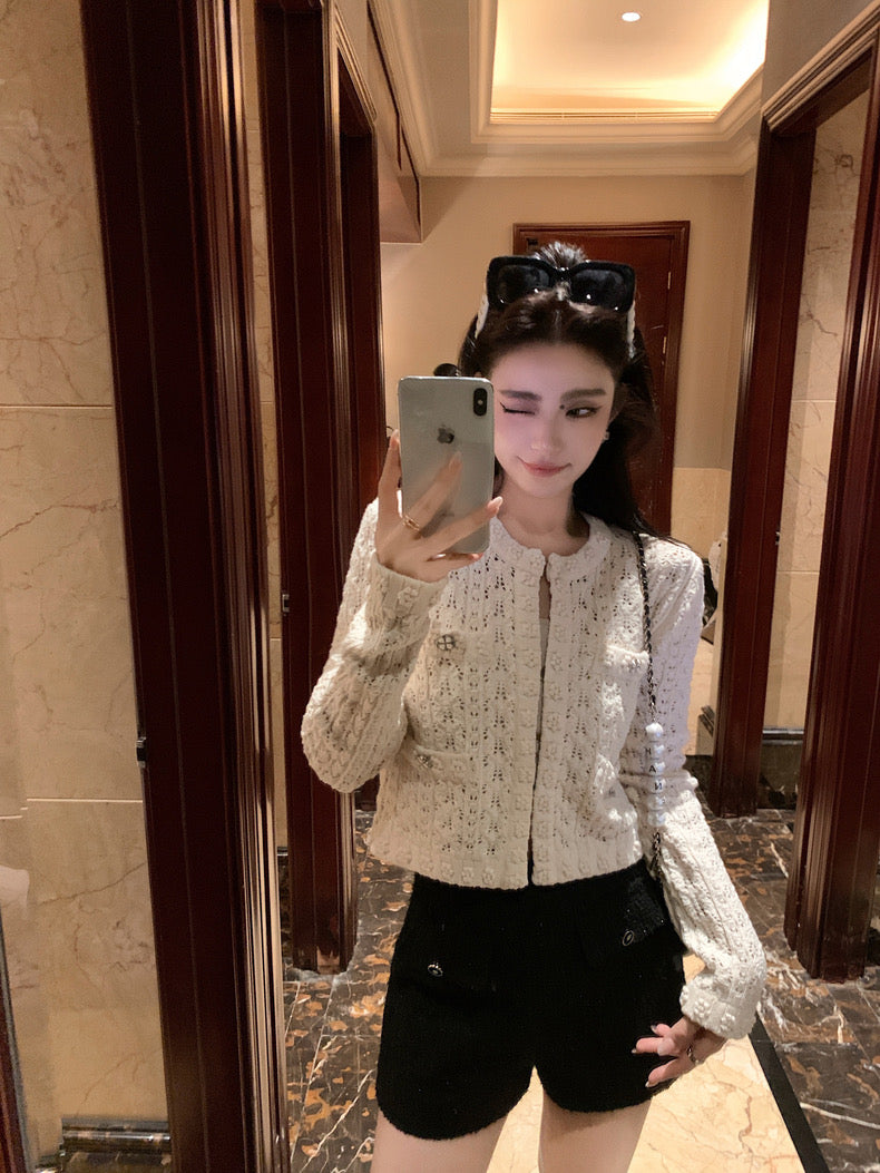 Sun. 山茶花少女 柔軟螺紗 精緻縷空小香外套