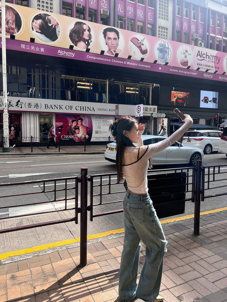 Fri. 波點透視感純欲修身上衣