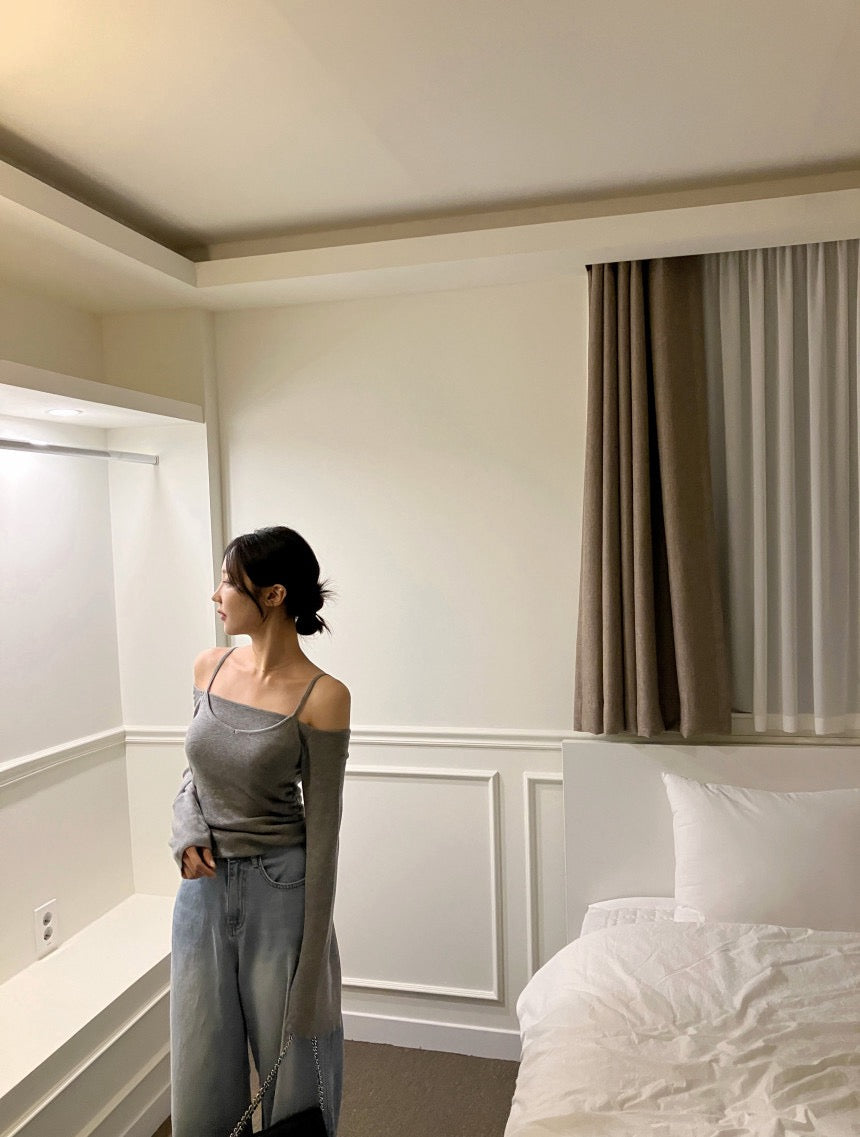 Wed. 韓系疊穿 氣質針織兩件組 灰