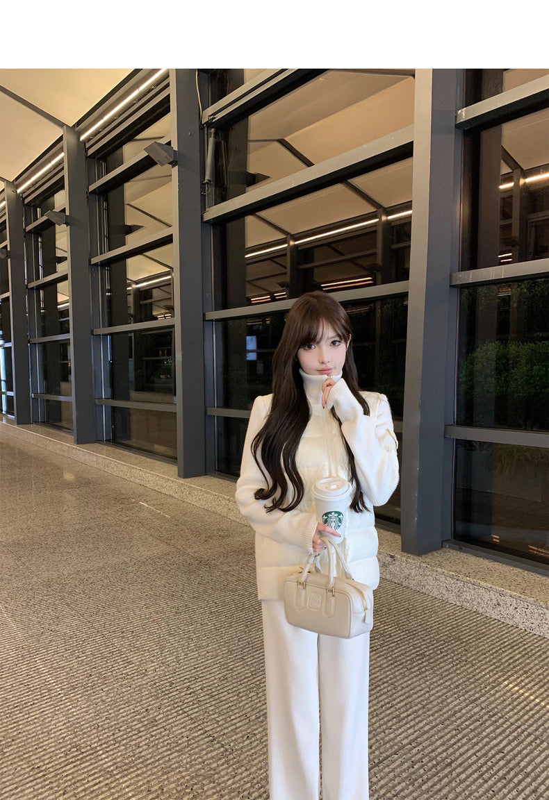 Mon. 加絨老寒腿2.0 修身鬆緊腰闊腿褲 白