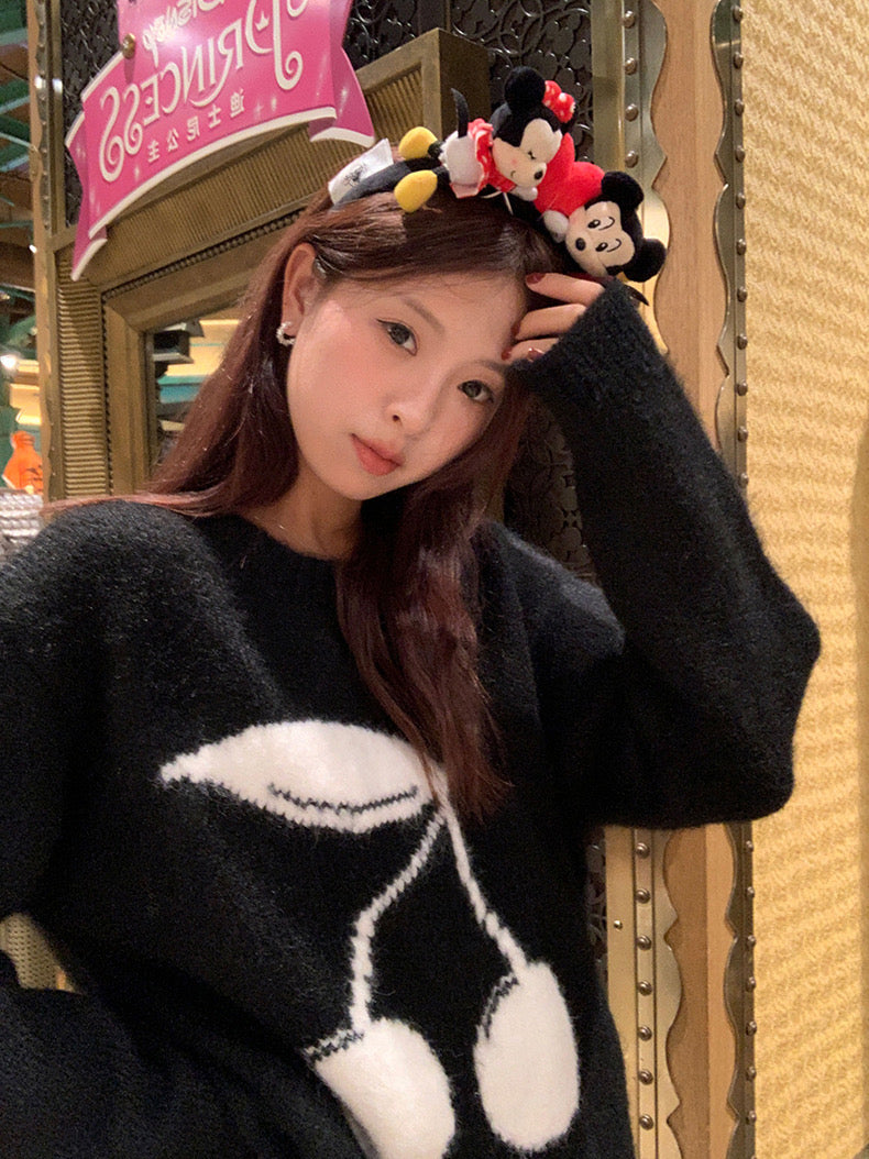 Sun. 嘭嘭櫻桃 塗鴉百搭毛衣 灰