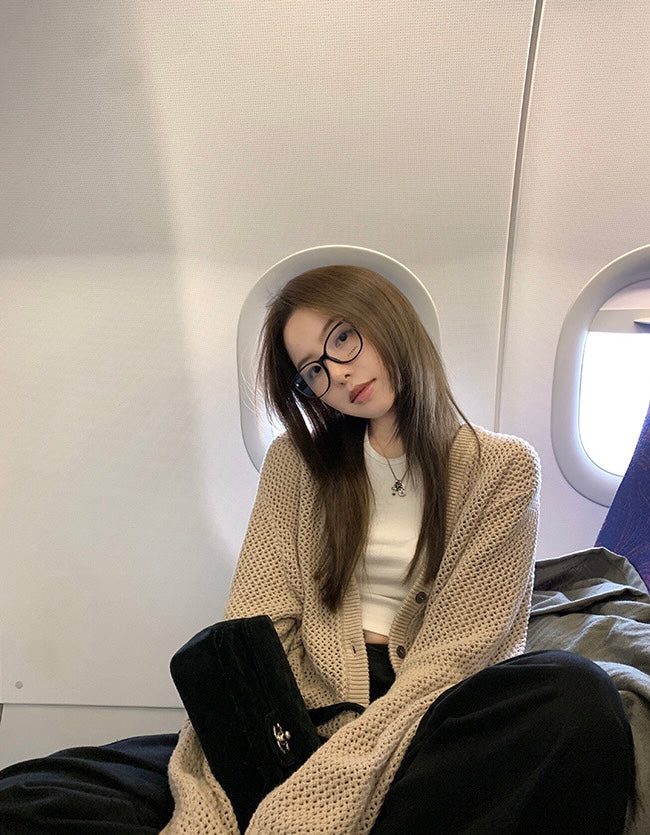 Sun. 杏仁黑巧 寬鬆慵懶縷空外套