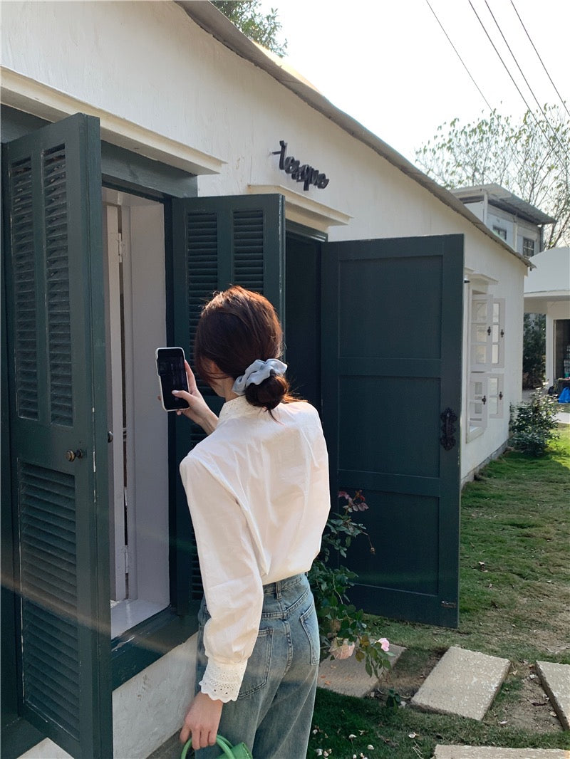 Mon. 韓國氣質花邊白襯衫