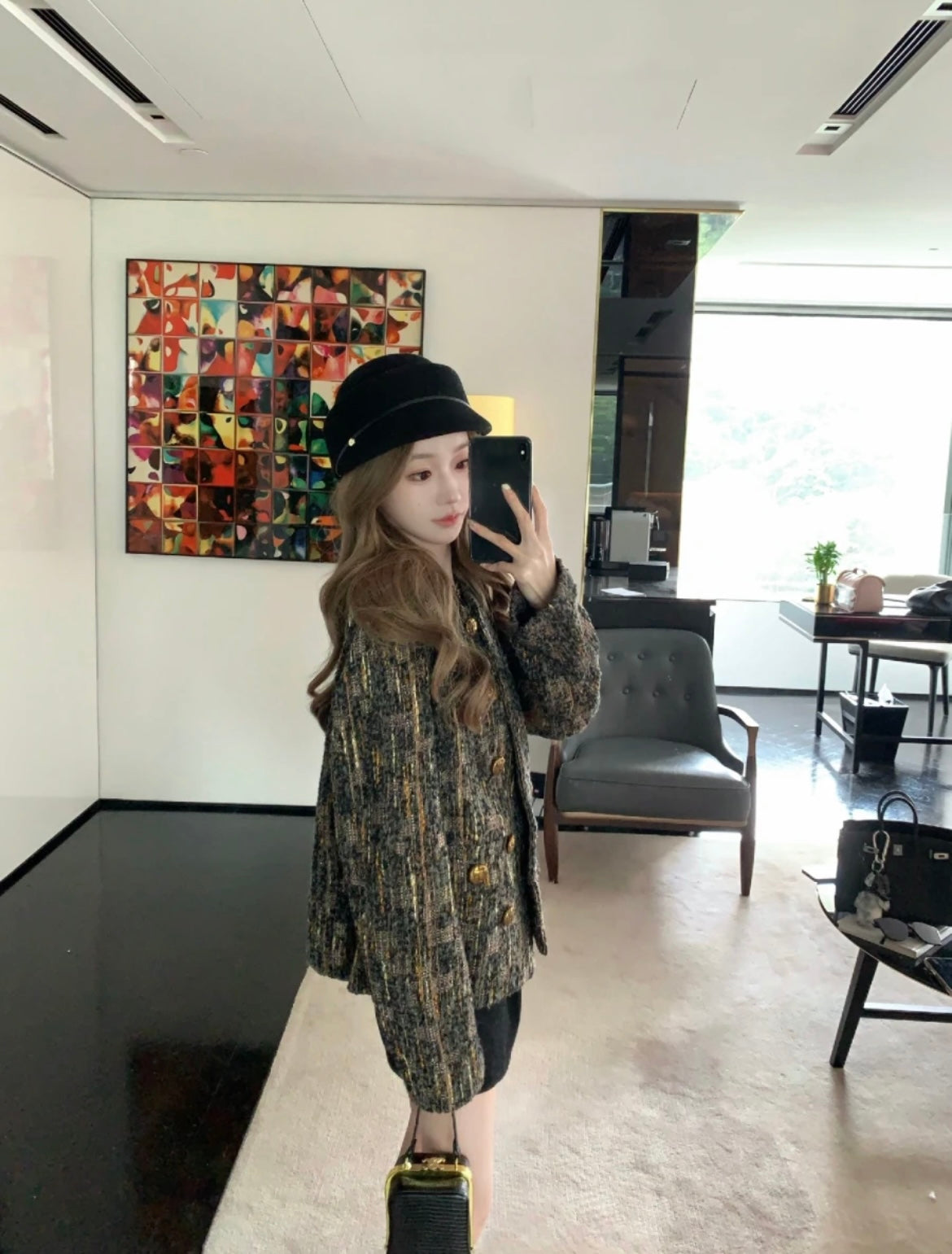 Sun. Nathan 倫敦街道 黑金高奢編織小香雙排扣外套