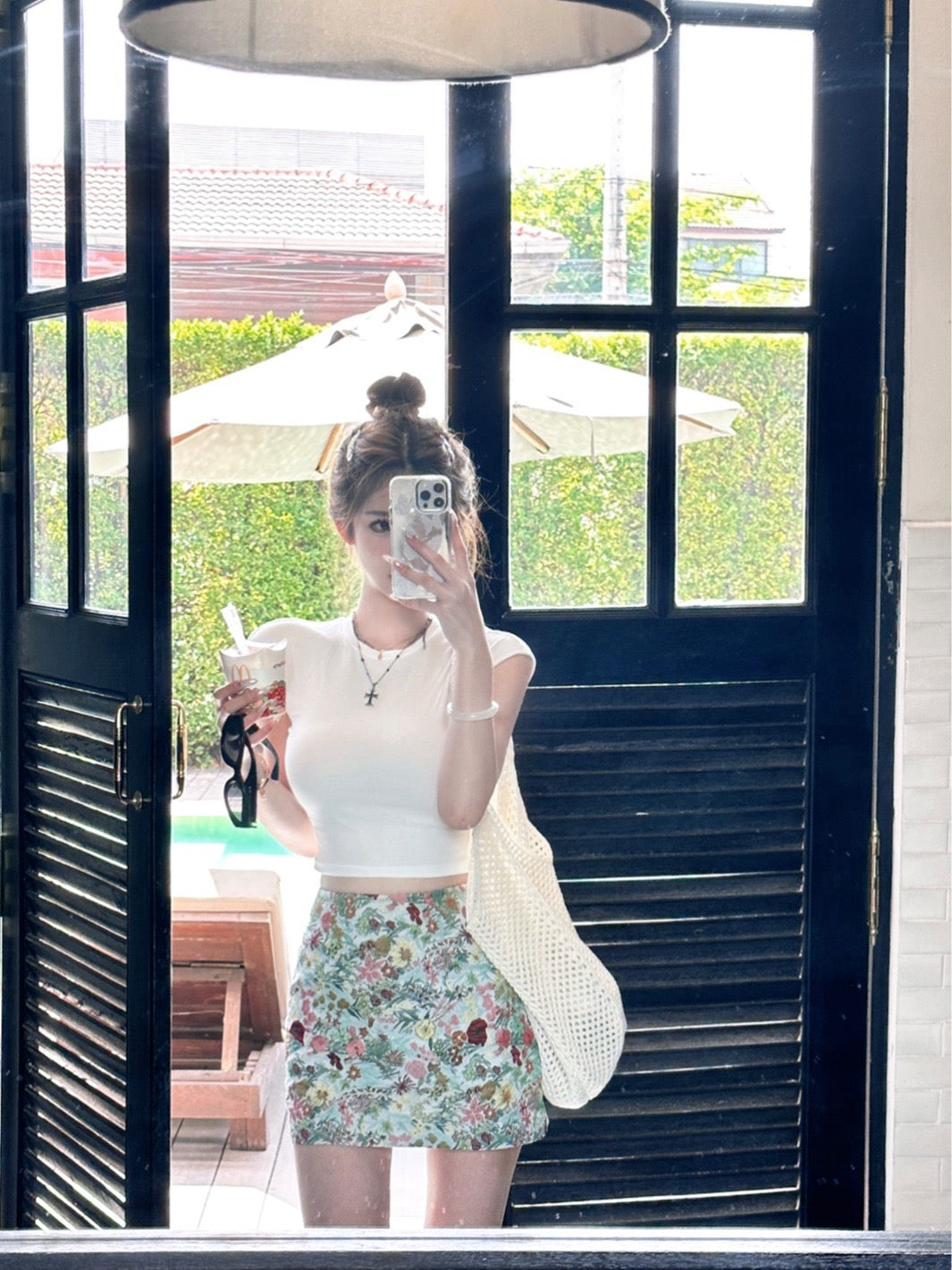 Set. 春意聲長 歐美圓領修身上衣 緹花半身裙