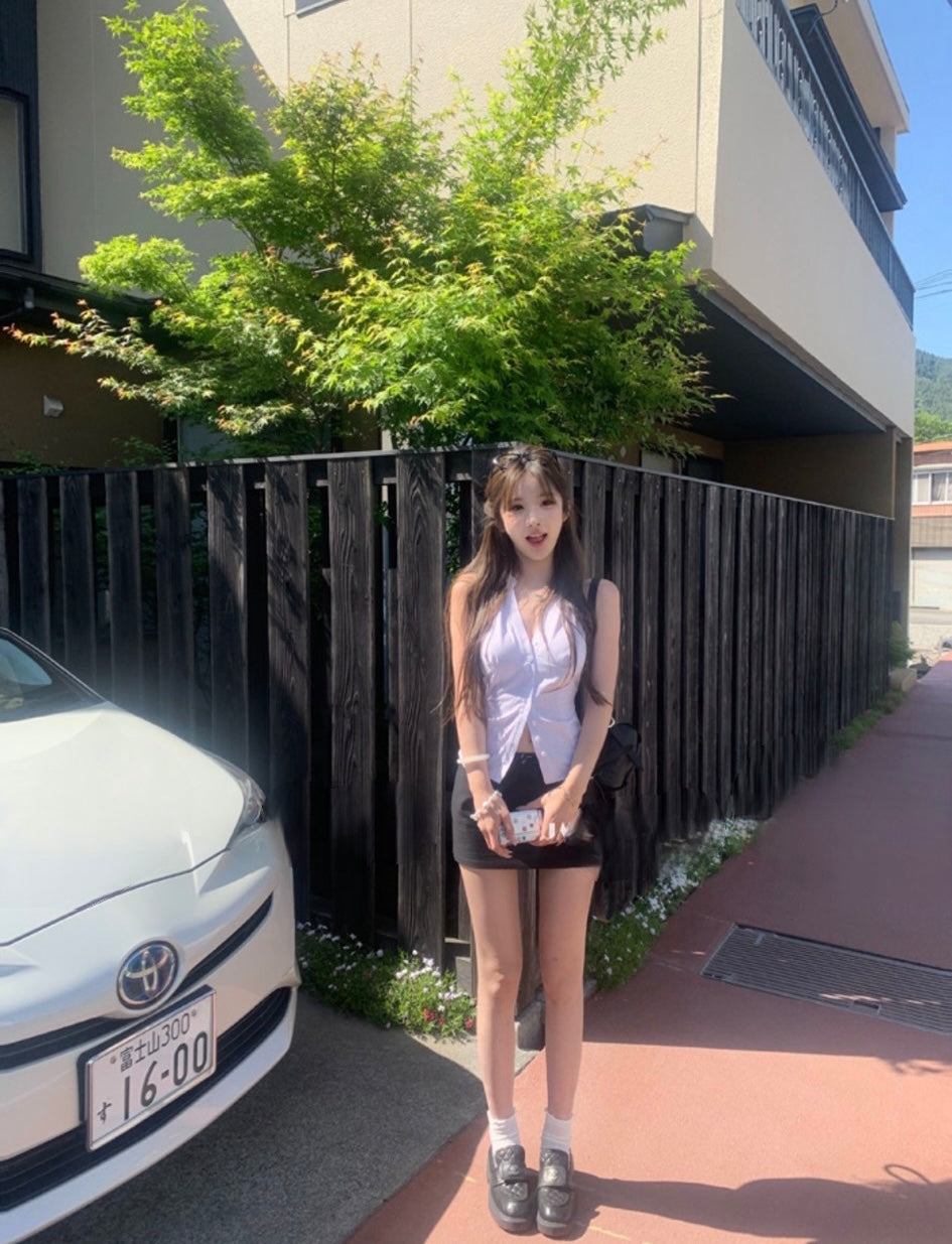 Set. 韓女週末日 純欲翻領修身上衣 低腰短裙套裝
