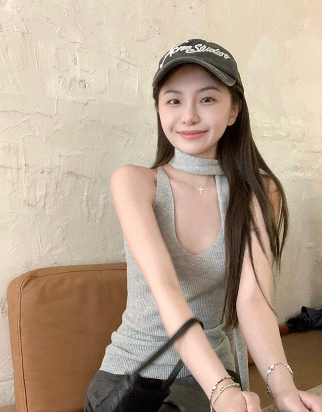 Sat. 翩翩氣質天絲半身裙 清冷御姐v領飄帶針織背心