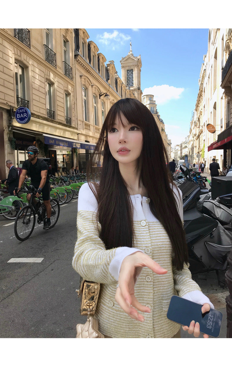 Sun. 溫柔小香 精緻金絲線編織針織外套 金