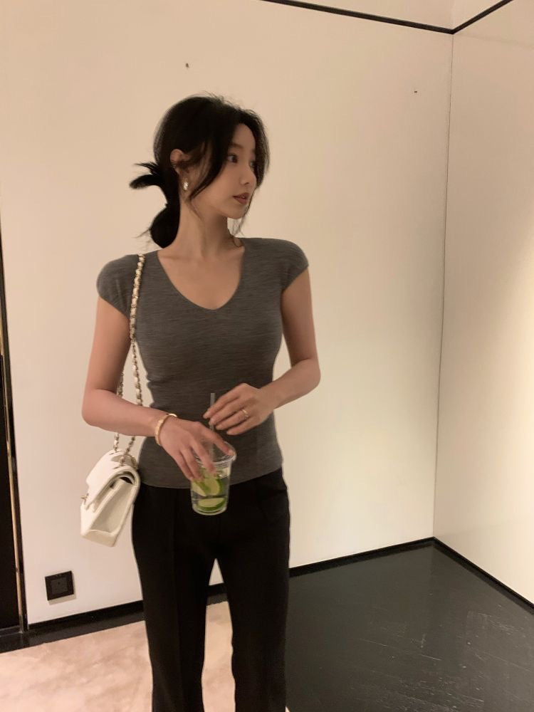 Wed. 可機洗v領柔軟針織衣 灰
