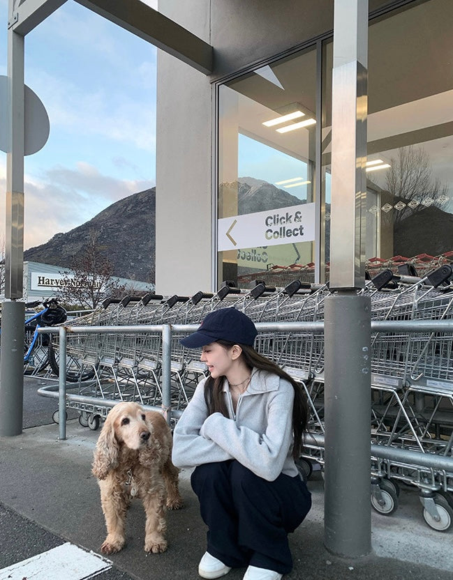 Fri. 乖乖女氛圍 大翻領收腰針織拉鍊上衣 灰