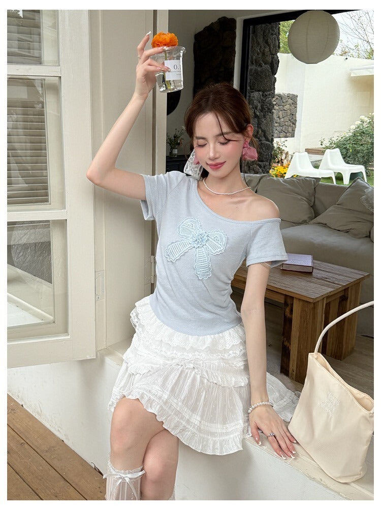 Sat. 芭蕾翩翩 休閒蝴蝶結上衣(兩色)/蕾絲蛋糕裙