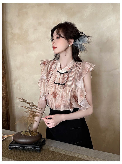 Sat. 溫婉新中式盤扣小飛袖上衣2色/修身半身裙