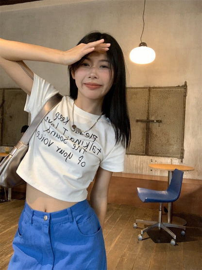 Sat. 簡約手寫字母印花圓領短上衣