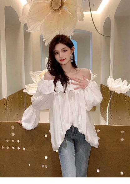 Fri. 韓chic氣質荷葉泡泡袖襯衫上衣