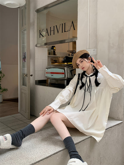 Thu. 撞色亨利領襯衫裙