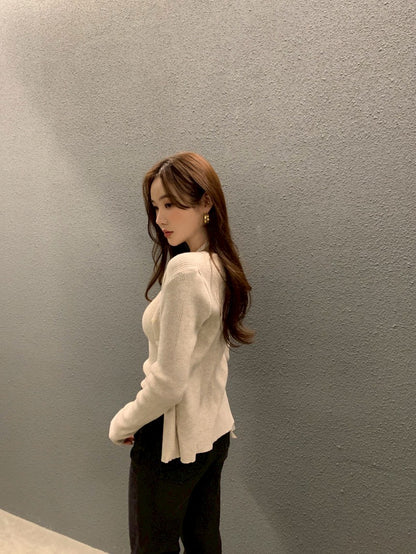 Fri. 慵懶chic針織V領挖背2件套 黑/卡