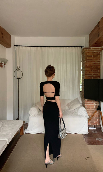 Thu. 挖背設計上衣 卡其/黑