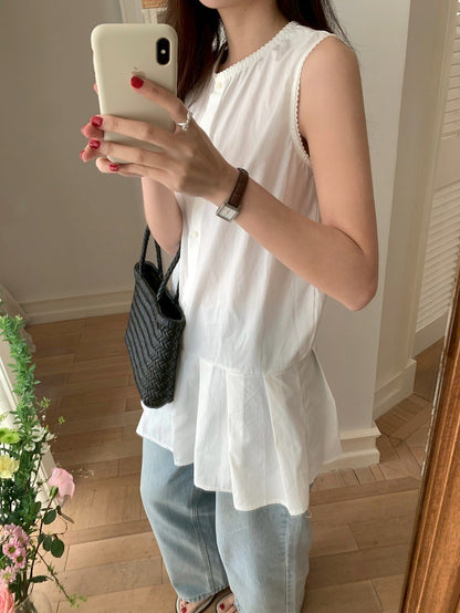 Mon. 小清新俏皮感兩花色選背心拼接連身裙 格紋/白