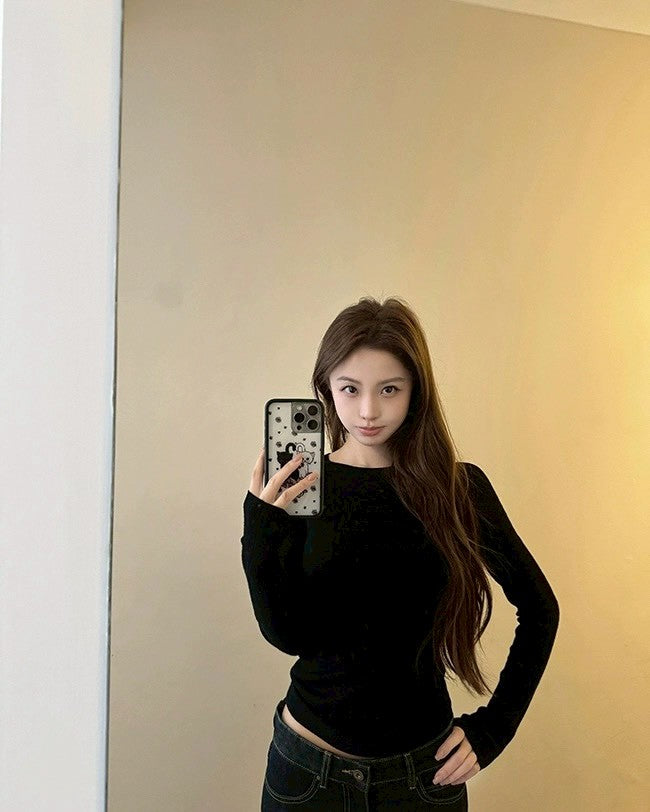 Fri. 柔膚打底羊毛多織工藝上衣 黑/米白