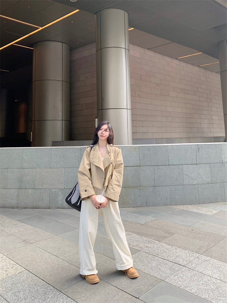 Mon. 立領雙排扣短版風衣