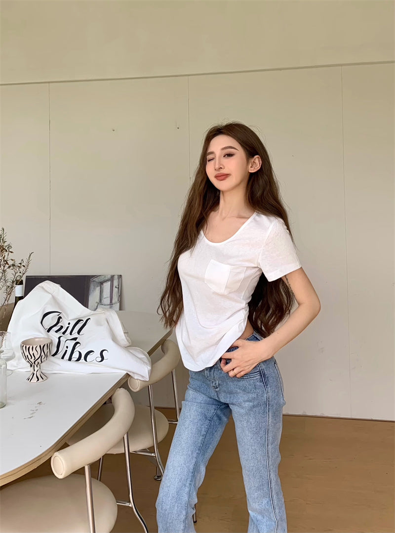 Fri. 慵懶美式基礎百搭口袋上衣 白