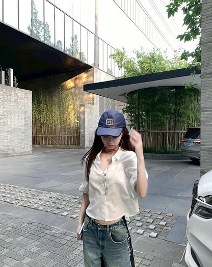 Fri. 輪廓自洽挺版捲邊小袖休閒襯衫 白