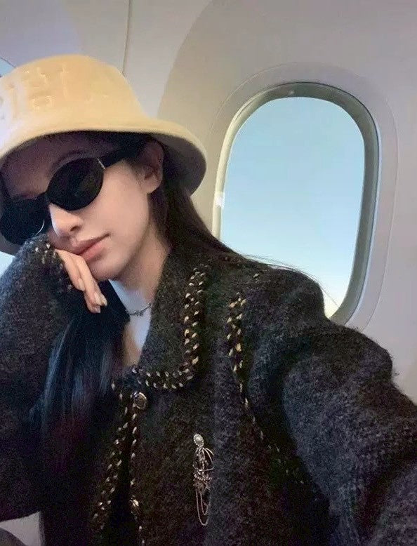 Fri. 灰金系列低奢老錢粗編毛衣外套