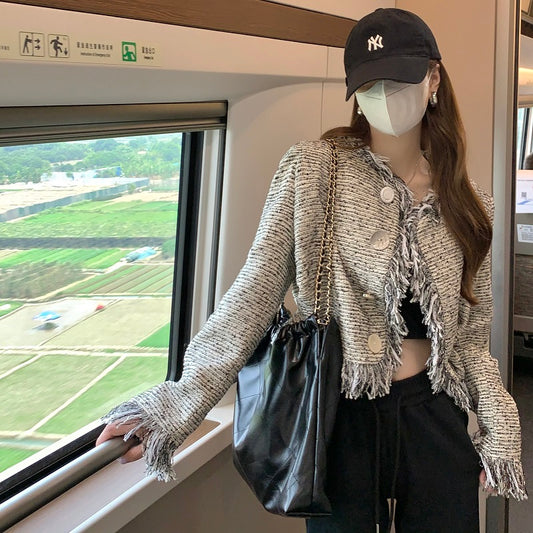 Sun. 輕奢鬚邊編織感短版外套