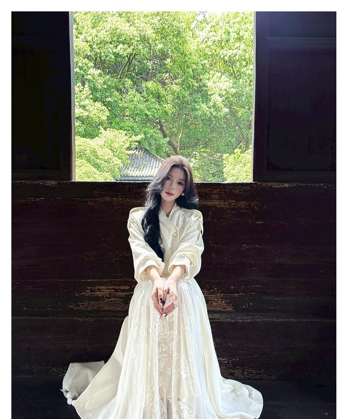 Mon. 諾丁山秋冬雙排扣混紡風衣 玉白/深卡其