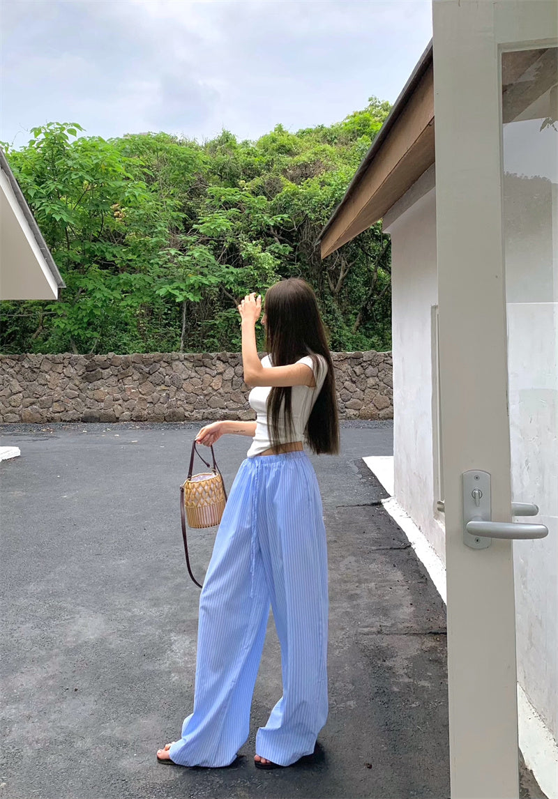 Mon. 白開水系 百搭條紋休閒褲