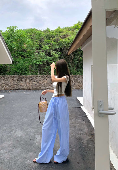 Mon. 白開水系 百搭條紋休閒褲