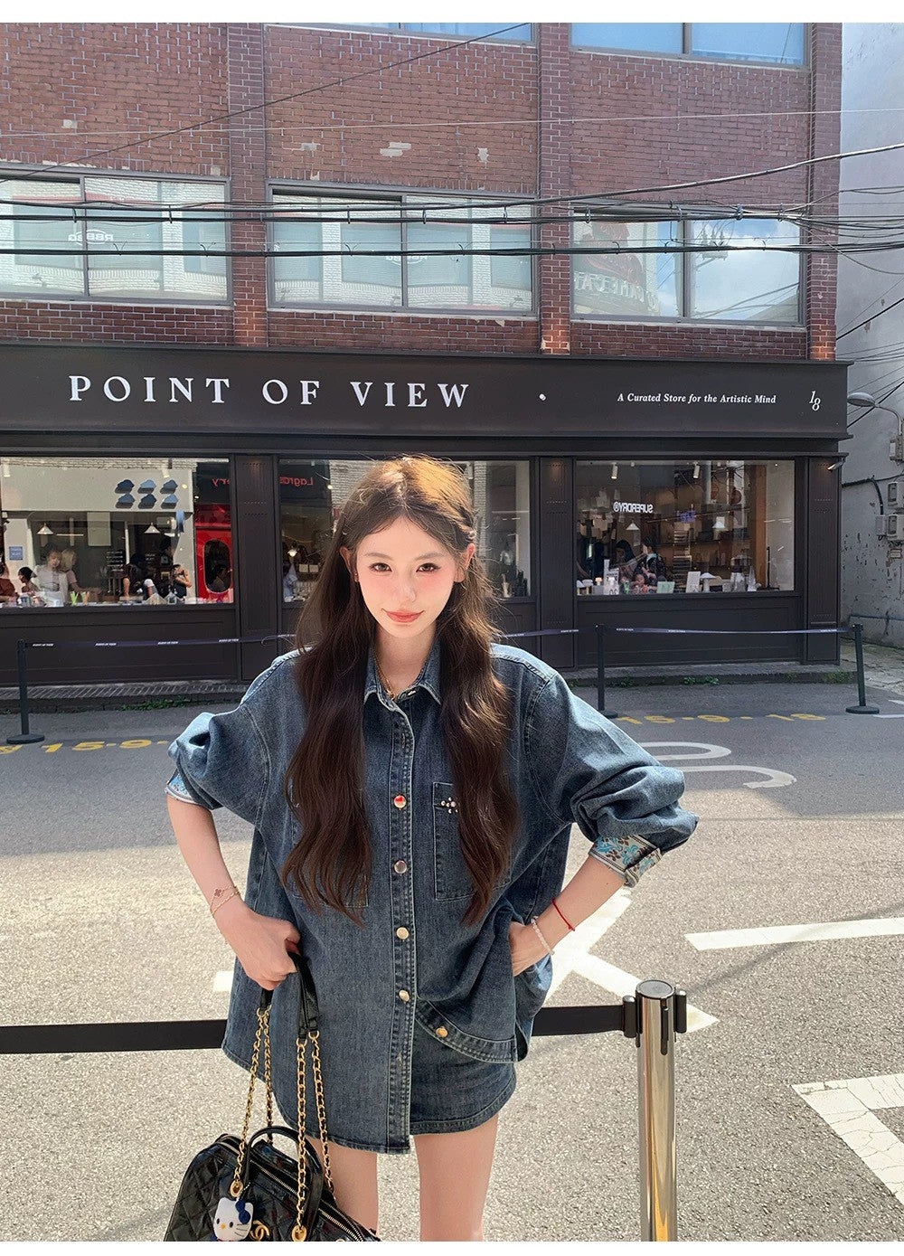 Mon. 牧場女孩茅釘刺繡高腰牛仔短褲套裝