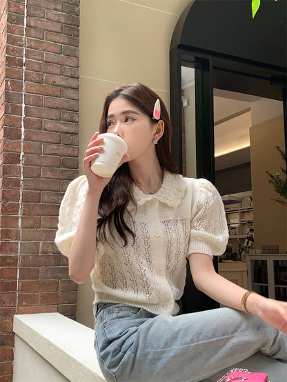 Thu. 氣質繡花縷空上衣 白