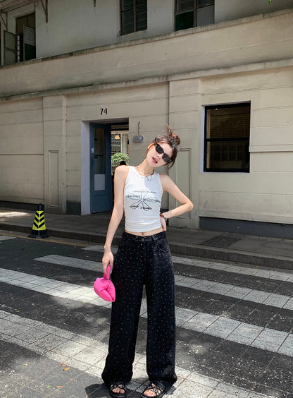 Mon. 波點牛仔寬褲 黑 新色